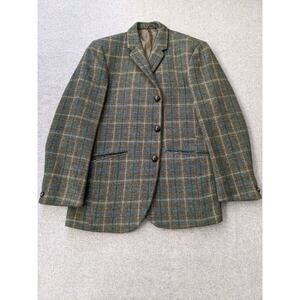 Vintage Harris Tweed Plaid Wool Blazer Jacket Coat Mens Size M Green Hand Made